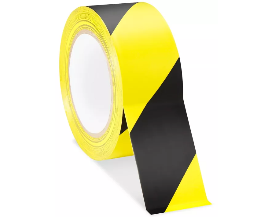 Hazard-Striped Vinyl Floor Tape - Black & Yellow - 2" x 36-yd