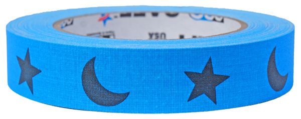 FLUORESCENT BLUE MOONS & STARS 1" X 25-YD